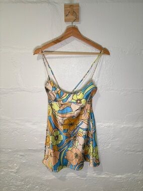 Zara Multicolor Floral Mini Dress — Blue, Yellow, Peach